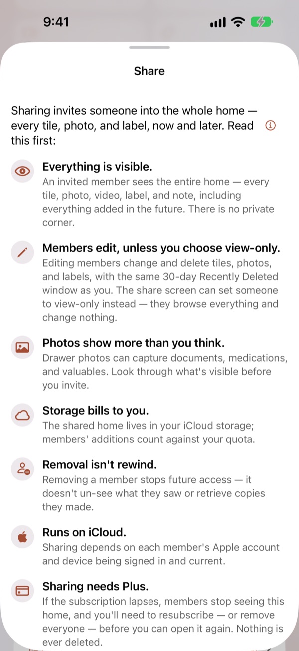 Sharing a home: what an invited member sees, and the invite button.